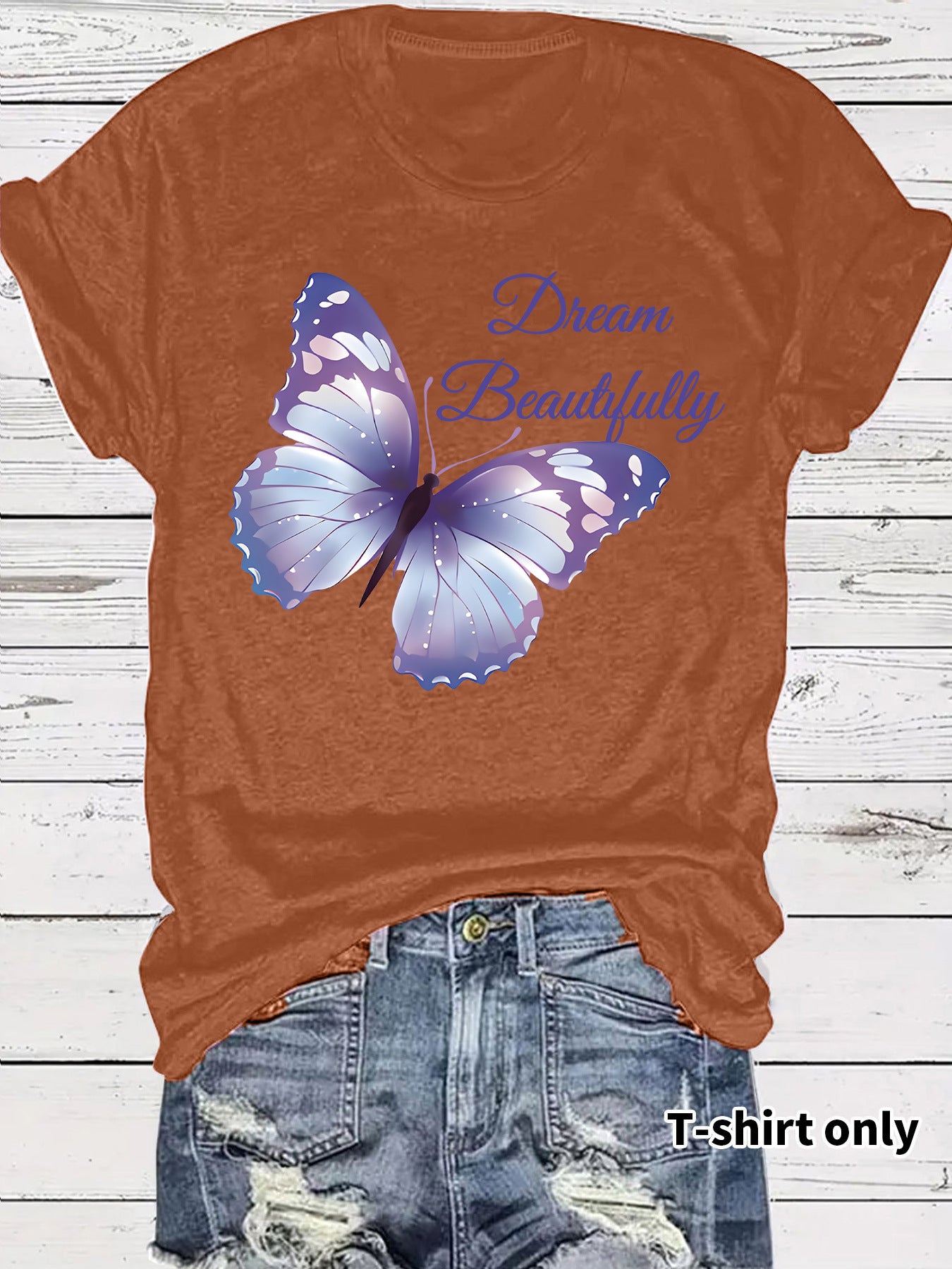 Round neck short sleeved women's T-shirt Dream butterfly print