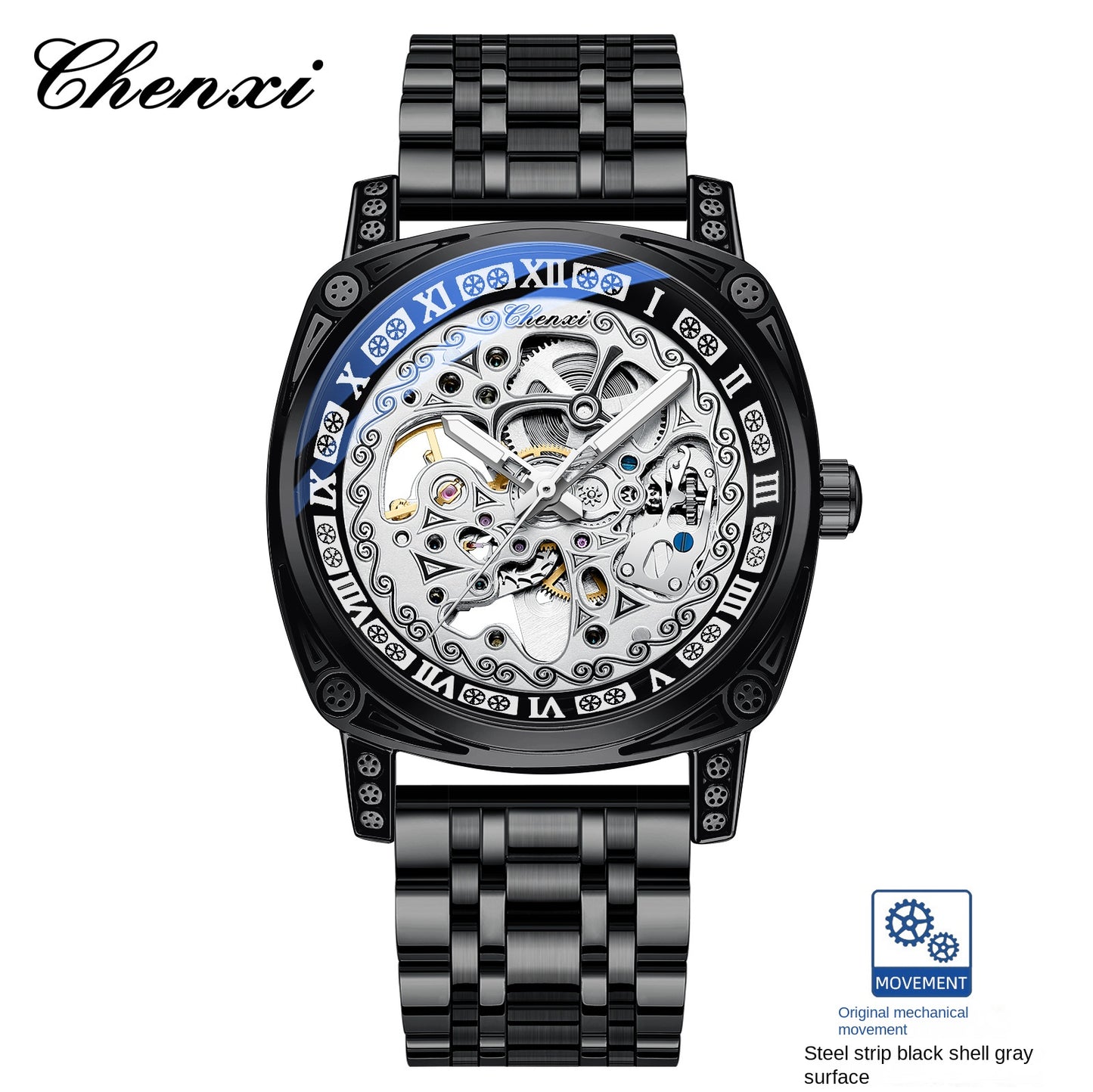 Dress: Vintage Engraved Mechanical Watch Men's Leather Waterproof Hollow-Out Fashion Style Men's Watch