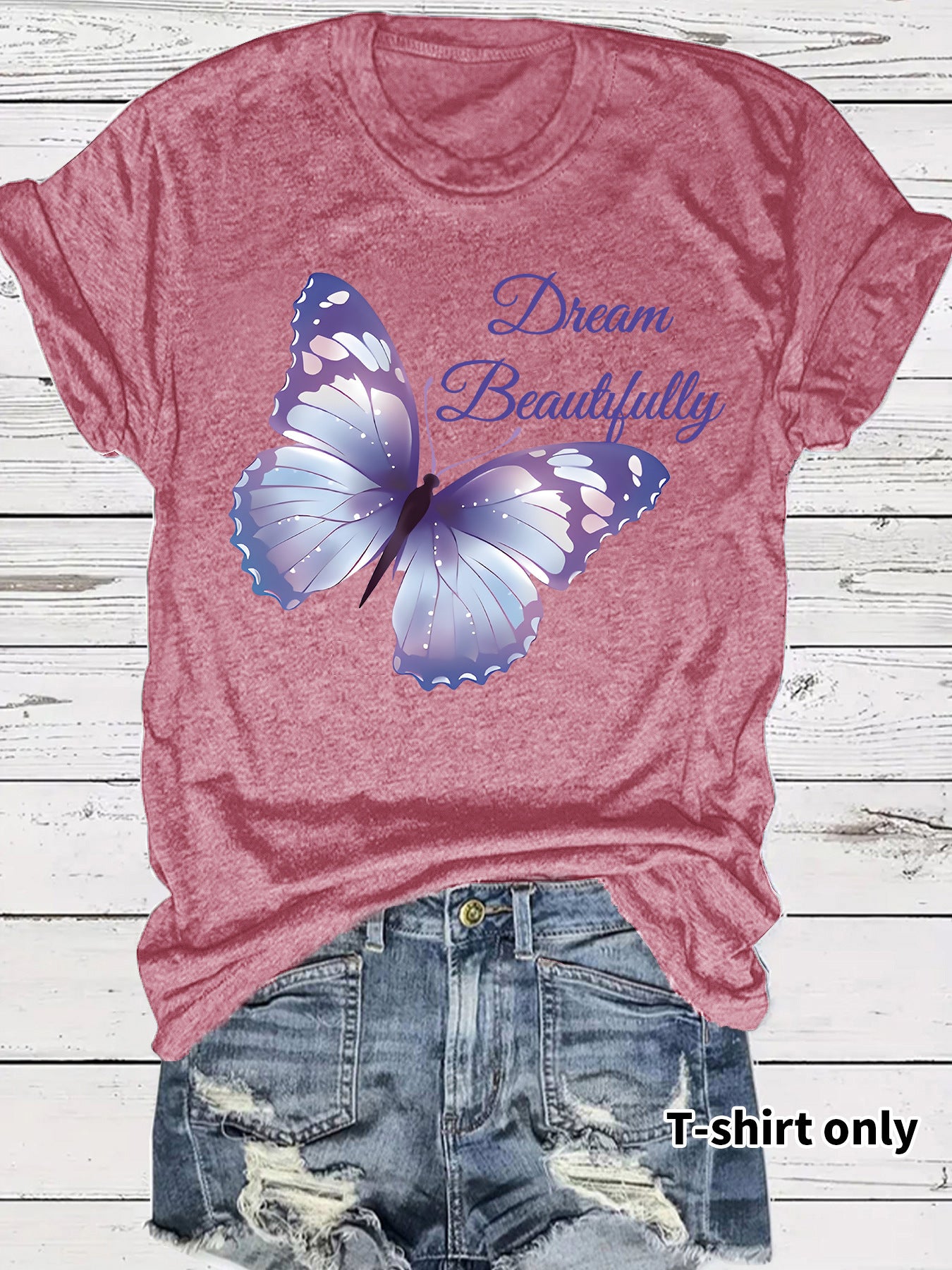 Round neck short sleeved women's T-shirt Dream butterfly print