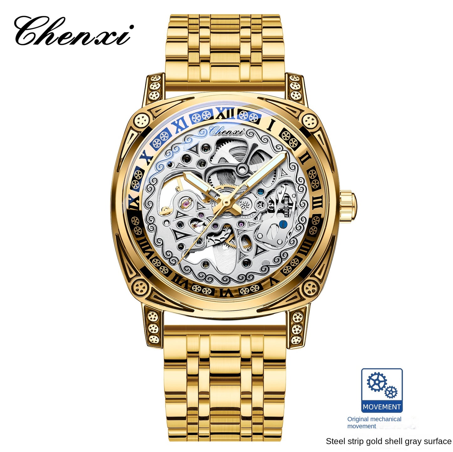 Dress: Vintage Engraved Mechanical Watch Men's Leather Waterproof Hollow-Out Fashion Style Men's Watch