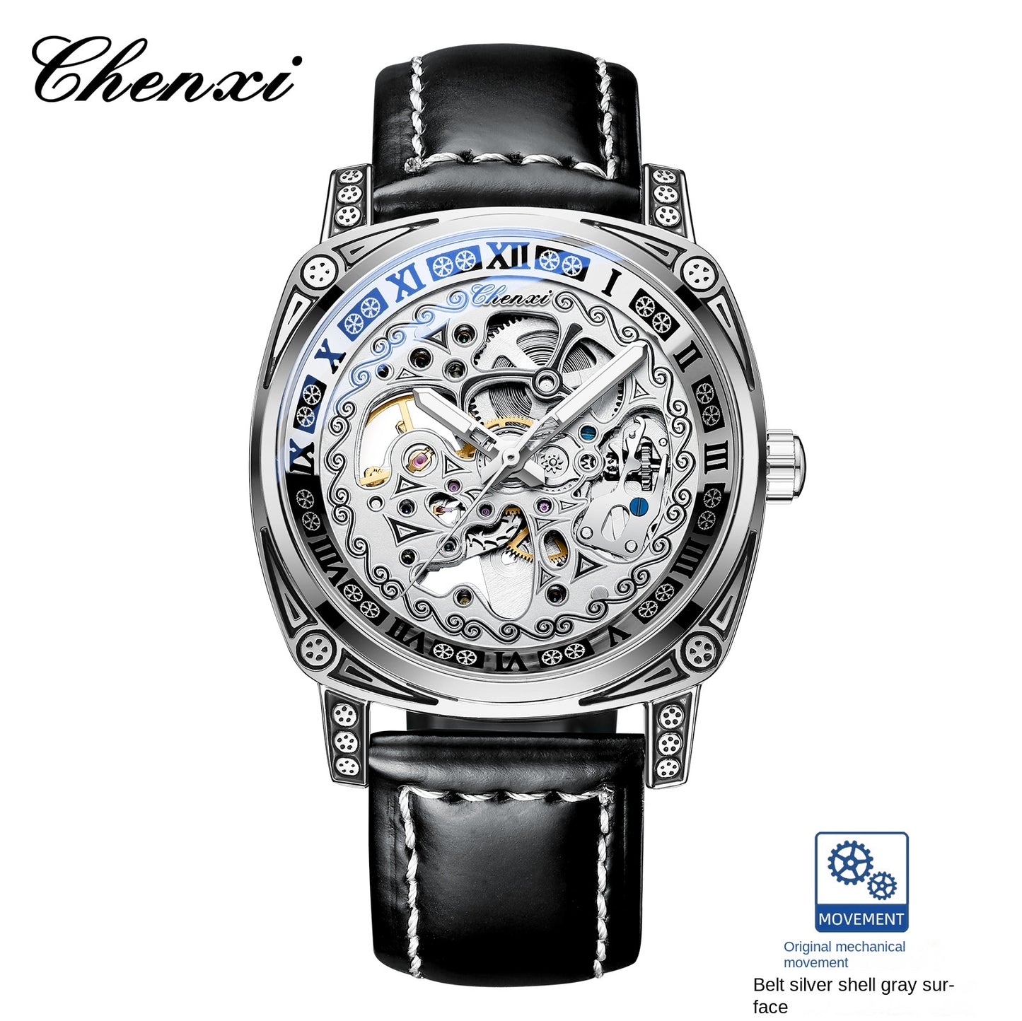Dress: Vintage Engraved Mechanical Watch Men's Leather Waterproof Hollow-Out Fashion Style Men's Watch