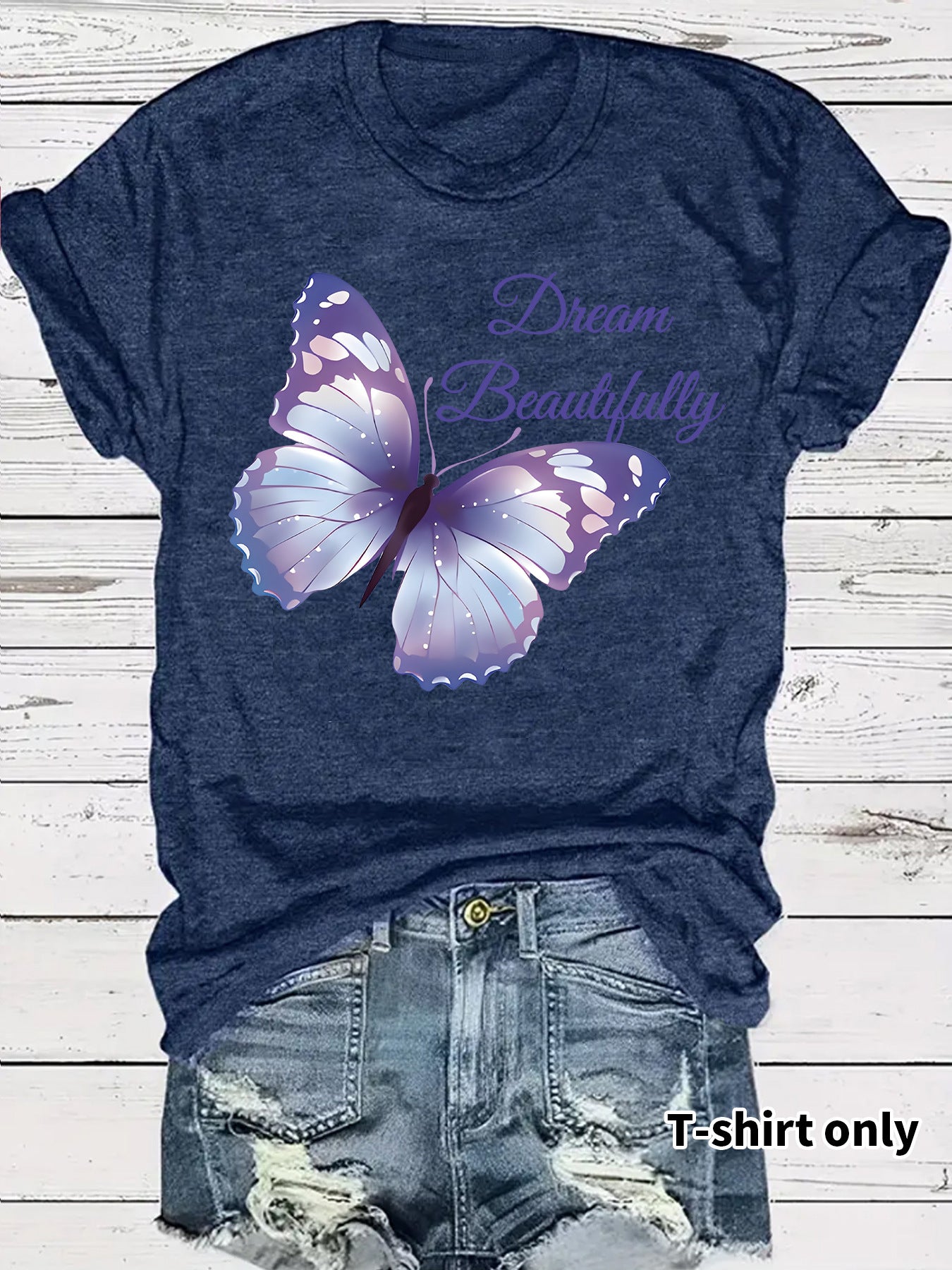 Round neck short sleeved women's T-shirt Dream butterfly print