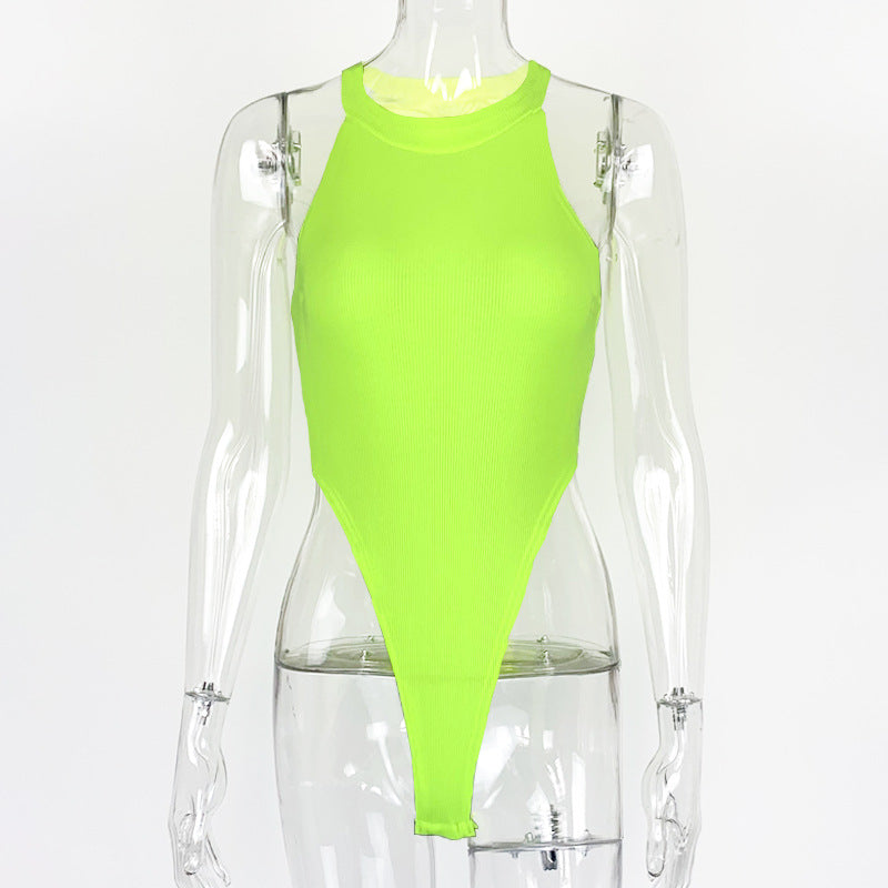 European and American women's slim fit vest top sexy hanging neck sleeveless high slit jumpsuit