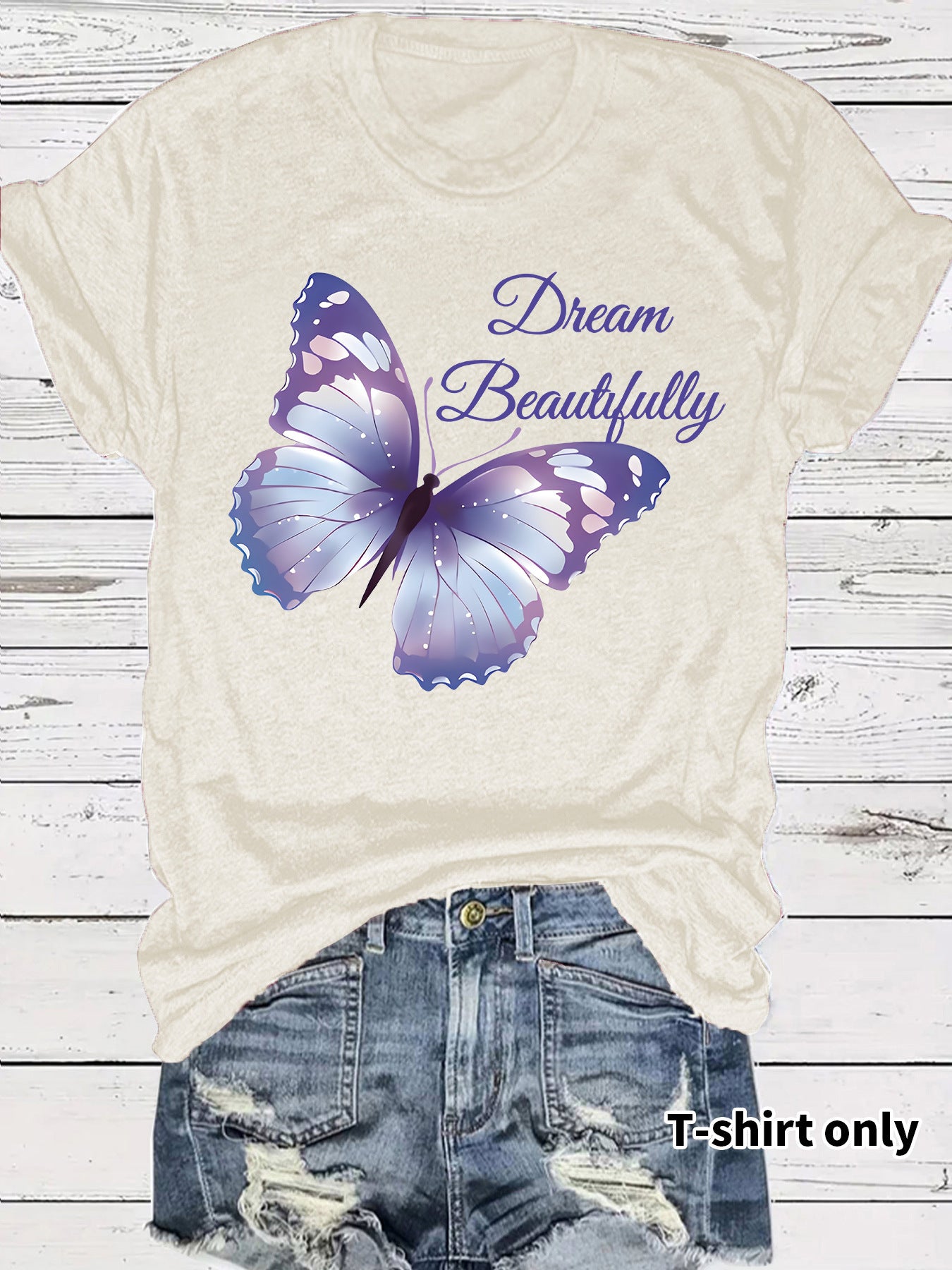Round neck short sleeved women's T-shirt Dream butterfly print
